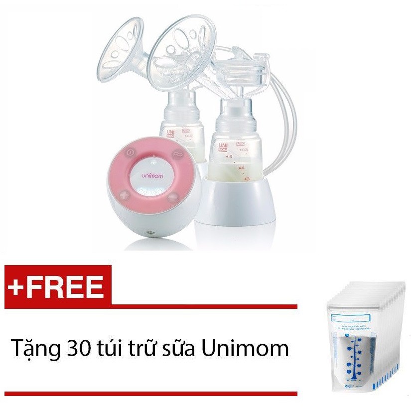 Máy hút sữa điện đôi không BPA Unimom Minuet có pin sạc kèm Adapter UM871692 Tặng 30 túi trữ sữa Unimom