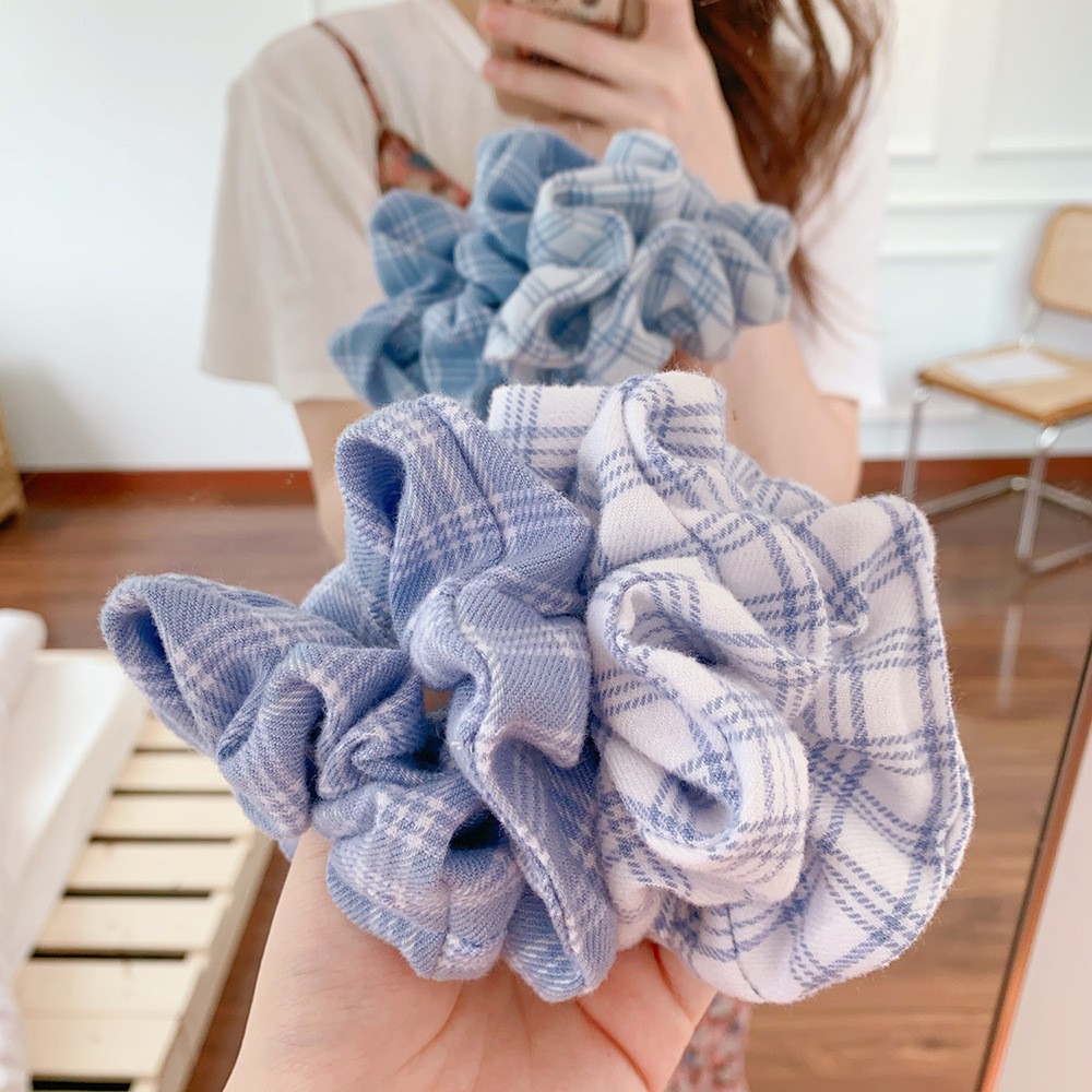 Scrunchies Cột Tóc Blue Girl và Thập Cẩm Màu Caro Trendy