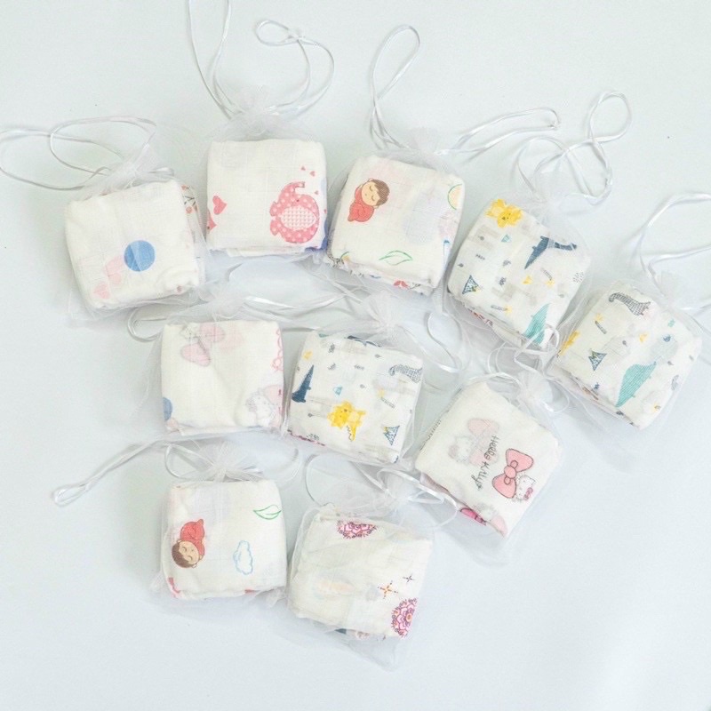 Set 10 khăn sữa sợi tre túi lưới cho bé sơ sinh