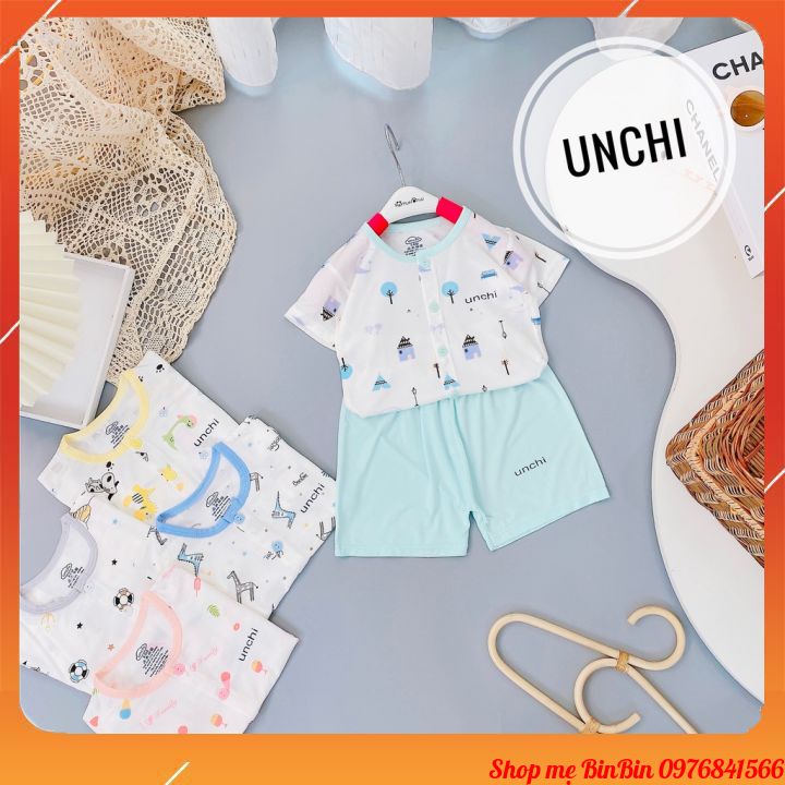 Bộ cộc tay cho bé trai bé gái UNCHI chất Peptit Quảng Châu cao cấp cho bé từ sơ sinh tới 18 tháng