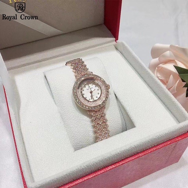 [CHÍNH HÃNG] Đồng hồ đeo tay nữ, đồng hồ nữ đính kim cương nhân tạo Royal Crown, full box, đẹp siêu sang, cao cấp