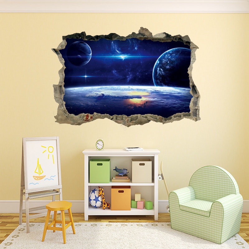 Miếng Dán Tường Hình Vũ Trụ 3d Trang Trí Phòng Bé