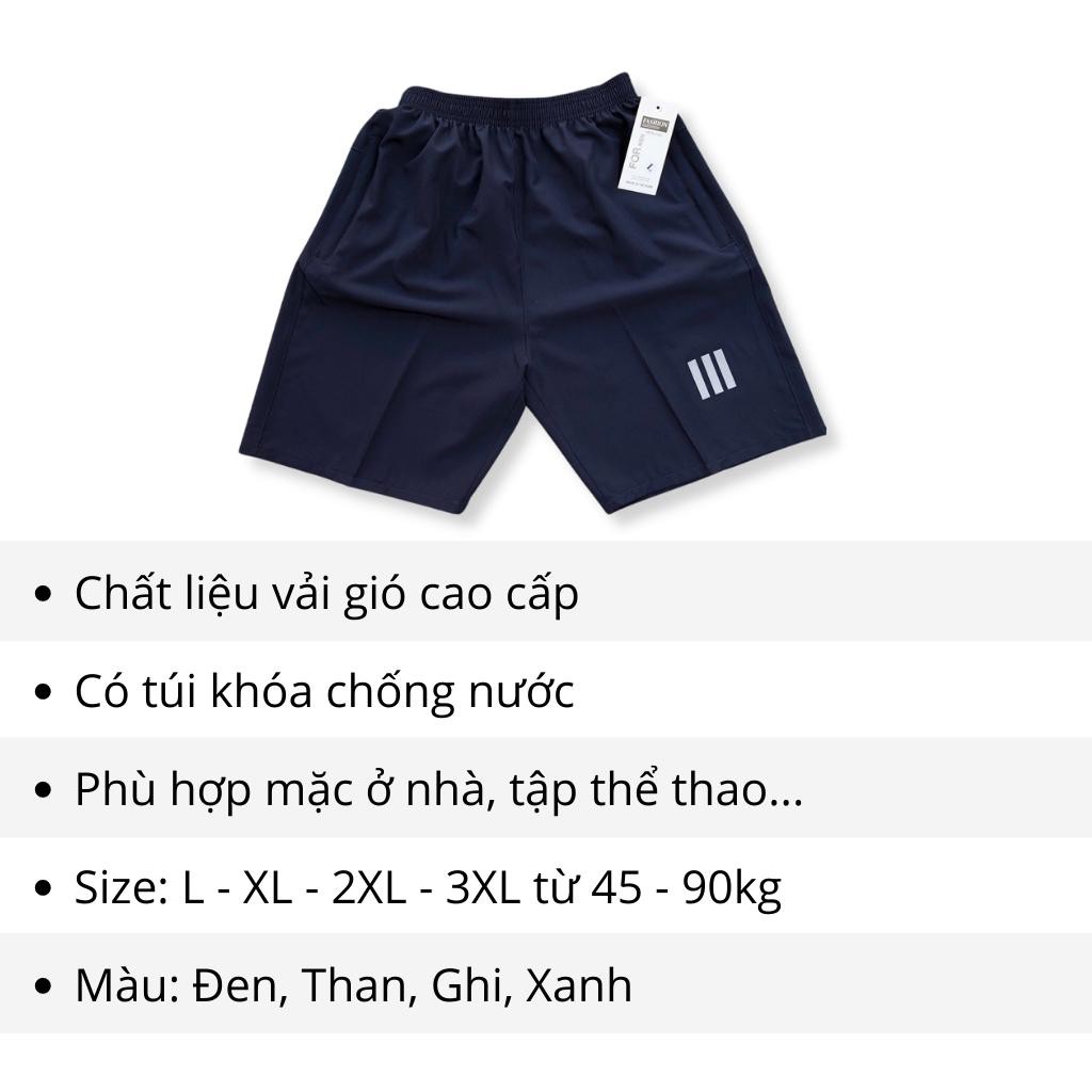 Quần short nam thể thao mặc nhà vải gió cao cấp có khóa túi chống nước ARIOSO QD01