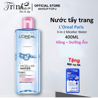Nước Tẩy Trang Loreal Paris 3 in 1 Micellar Water Moisturizing Màu Hồng 400ml Dưỡng Ẩm Cho Da Xuất Xứ Pháp