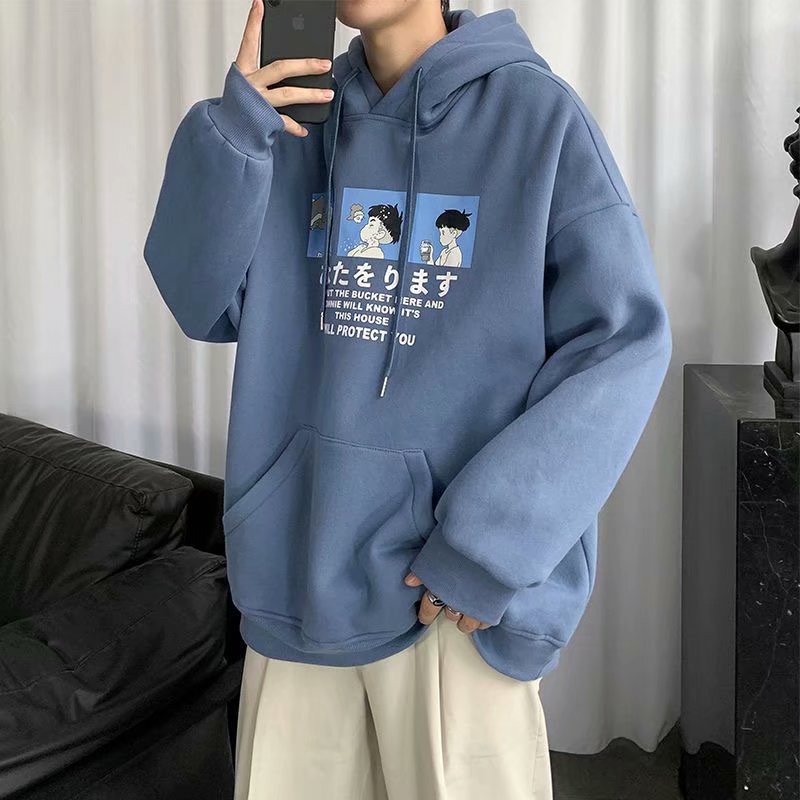 Áo hoodie dáng rộng in họa tiết Anime cá tính dành cho nam và khuôn viên phong cách Hàn Quốc áo len sweater