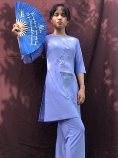 Bộ đi chùa kết Tân màu lam