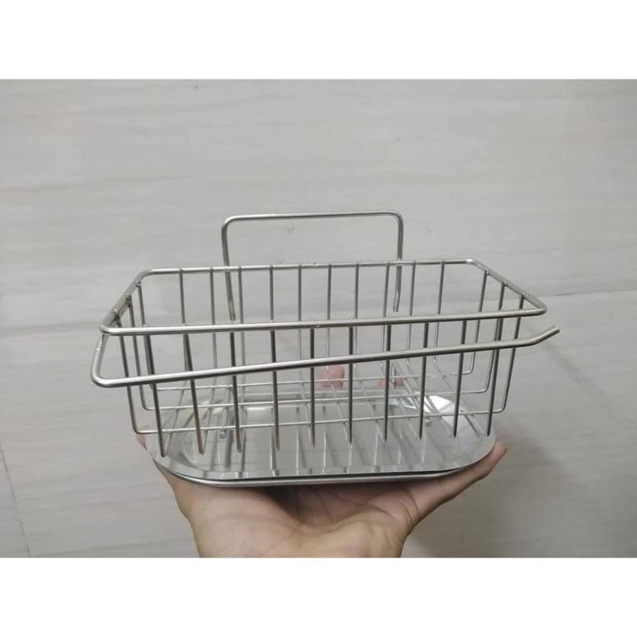 [ GIÁ RẺ ] Giỏ Đựng Miếng Rửa Chén Bát Inox Dán Tường Siêu Chắc - Kệ để đồ rửa bát Có Khay Hứng Nước