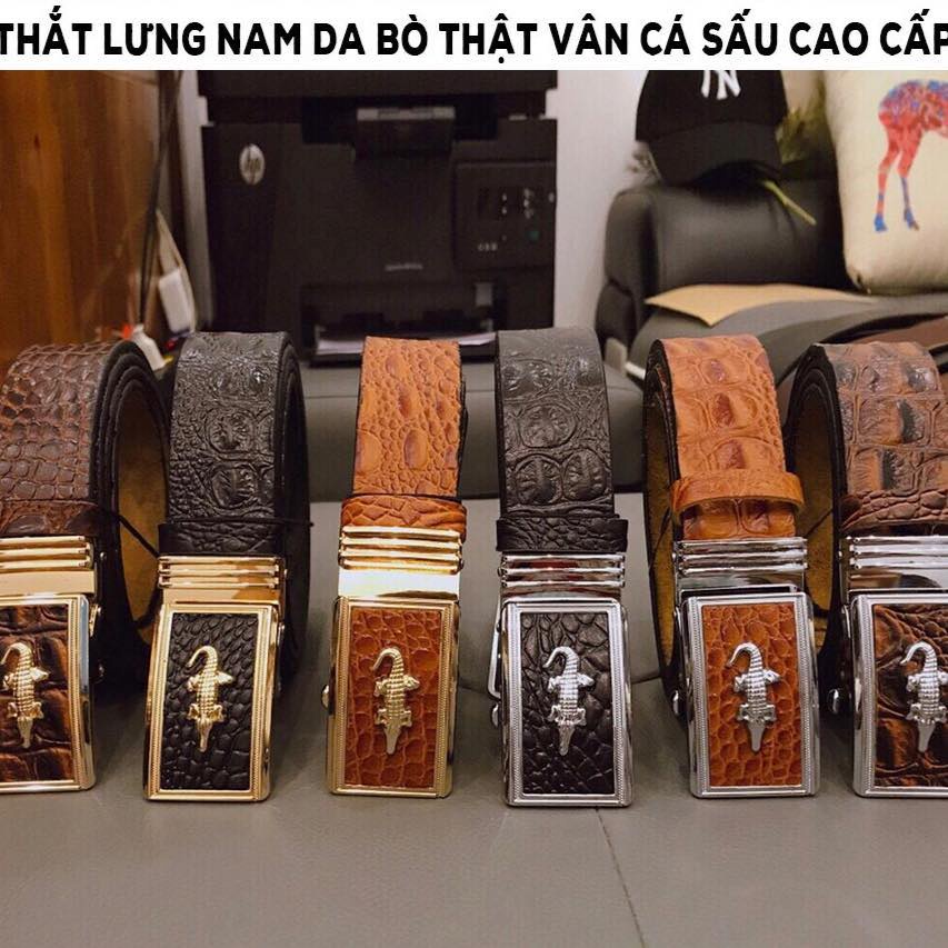 Thắt Lưng Nam Da Bò Nguyên Tấm Dập Vân Cá Sấu Cao Cấp Thời Trang Khóa Tự Động