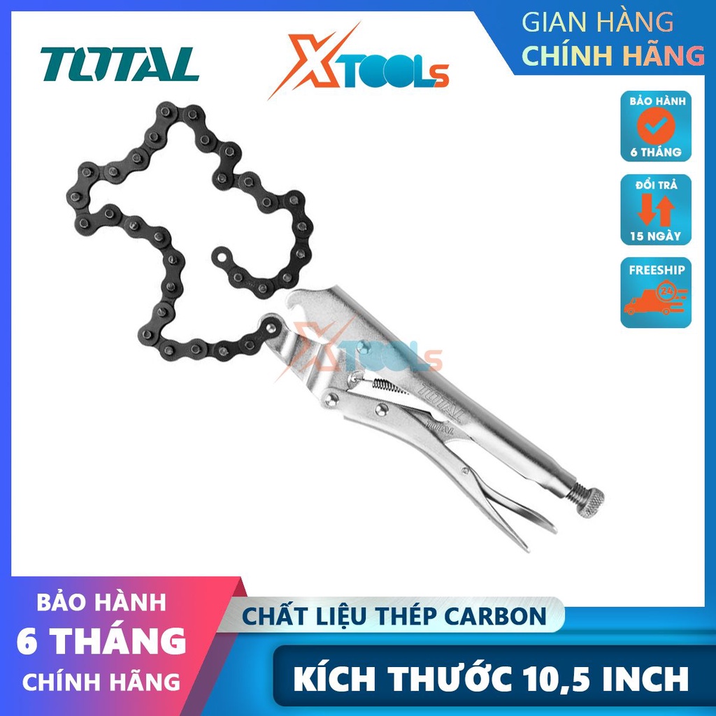 Kìm bấm chết dây xích mở ống 10.5&quot; Total thép carbon mạ niken, dây xích 470mm, kềm bấm xích chính hãng-CHÍNH HÃNG-XTOOLS