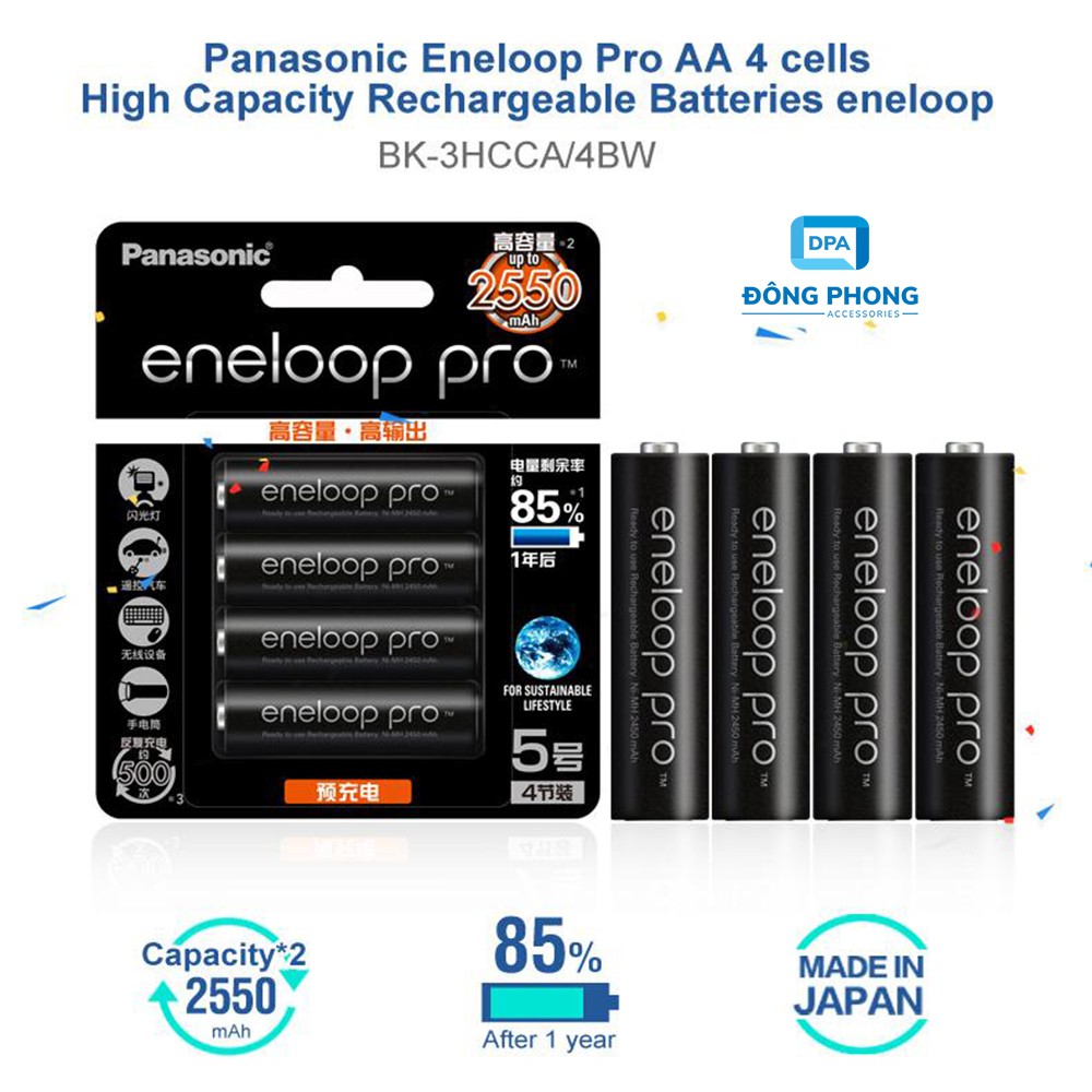 Pin Sạc AA PANASONIC ENELOOP PRO 2550mAh Chính Hãng Thị Trường Nhật Bản