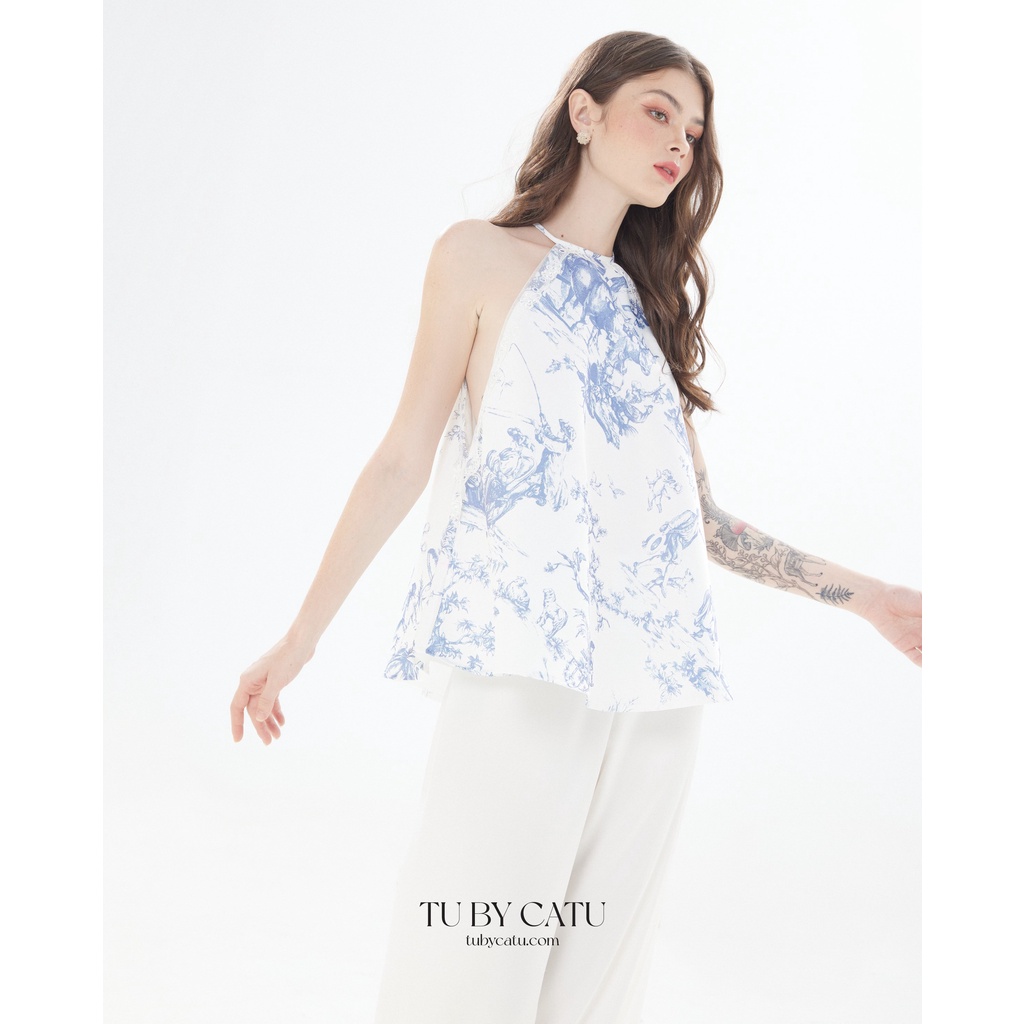 TUBYCATU | Áo yếm Silas White Top hoạ tiết xanh dương