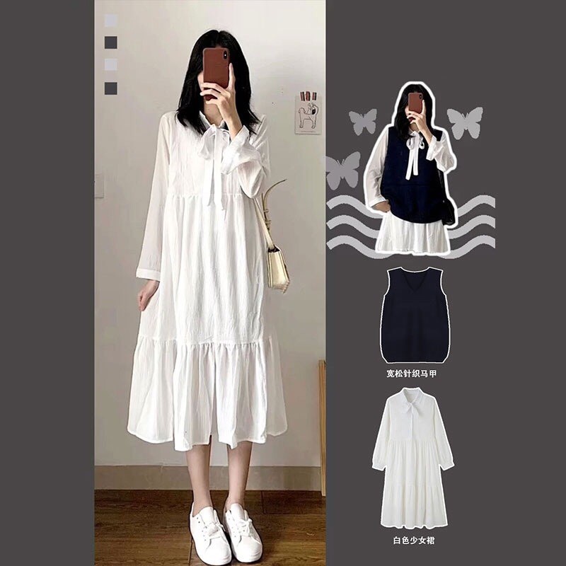 (new) VÁY BABYDOLL Nữ Dài Tay Buộc Nơ dáng suông - YUMI Dress - Đầm Maxi Tay Chun Bèo Tầng