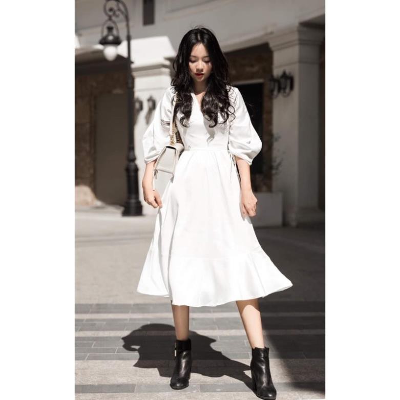 Đầm thiết kế nữ trắng dễ thương chất vải đẹp may 2 lớp mã [MO CHI  ྇
