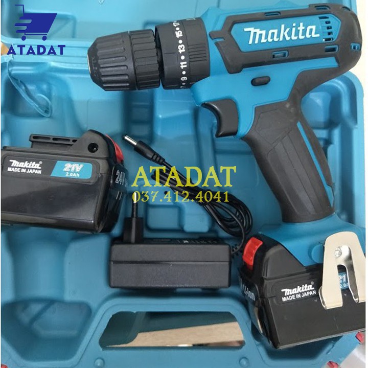 MÁY Khoan Pin MAKITA 21V 2 CHỨC NĂNG ( khoan, bắt vít ) - TẶNG 1 mũi khoan +1 mũi vít , MAKITA chữ nổi, 100% Đồng