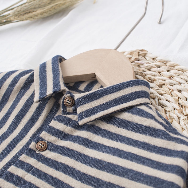 Áo Sơ Mi Cotton Lanh Kẻ Sọc Dọc Cá Tính Thời Trang Cho Bé Trai