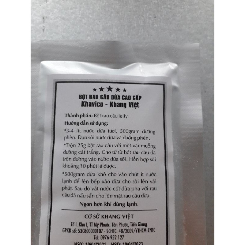 BỘT RAU CÂU DỪA CAO CẤP KHANG VIỆT GÓI 25GR