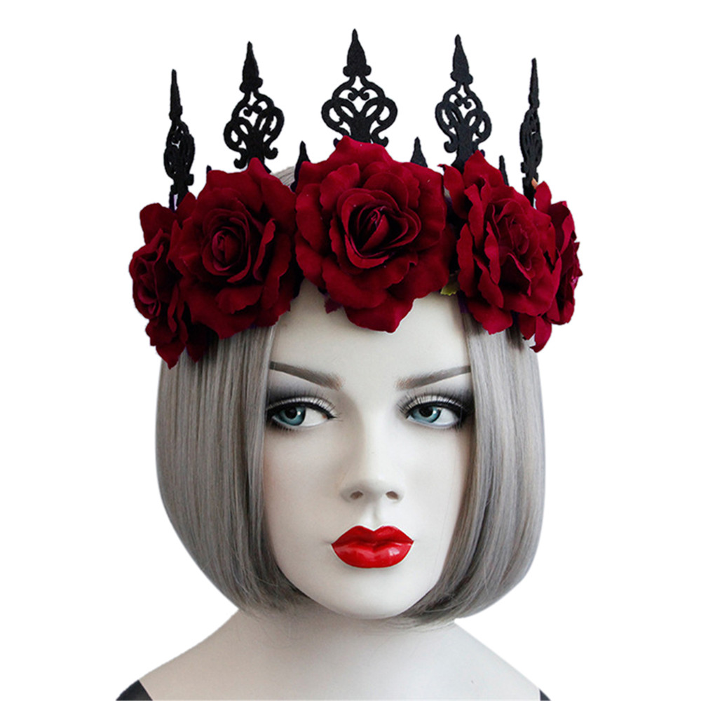 Vòng Hoa Hồng Đỏ Đội Đầu Phong Cách Gothic Hóa Trang Cho Nữ Trong Tiệc Cưới/Halloween
