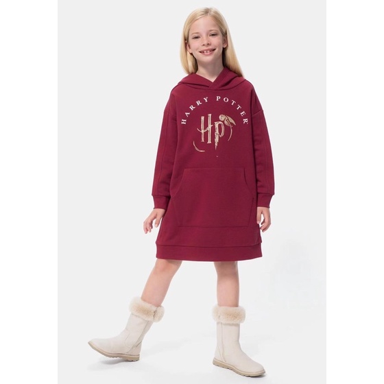 Váy Nỉ Hoodie Bé Gái Đỏ Đô HP