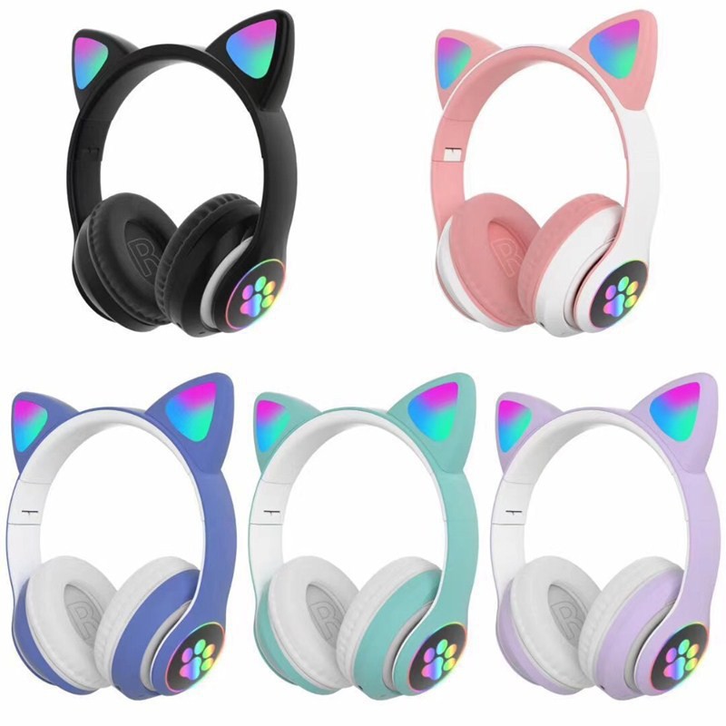 [SIÊU XINH] Tai Nghe Mèo Bluetooth Chụp Tai Có Mic Đèn LED Nháy Bass Trong Trong Siêu Cute BT18