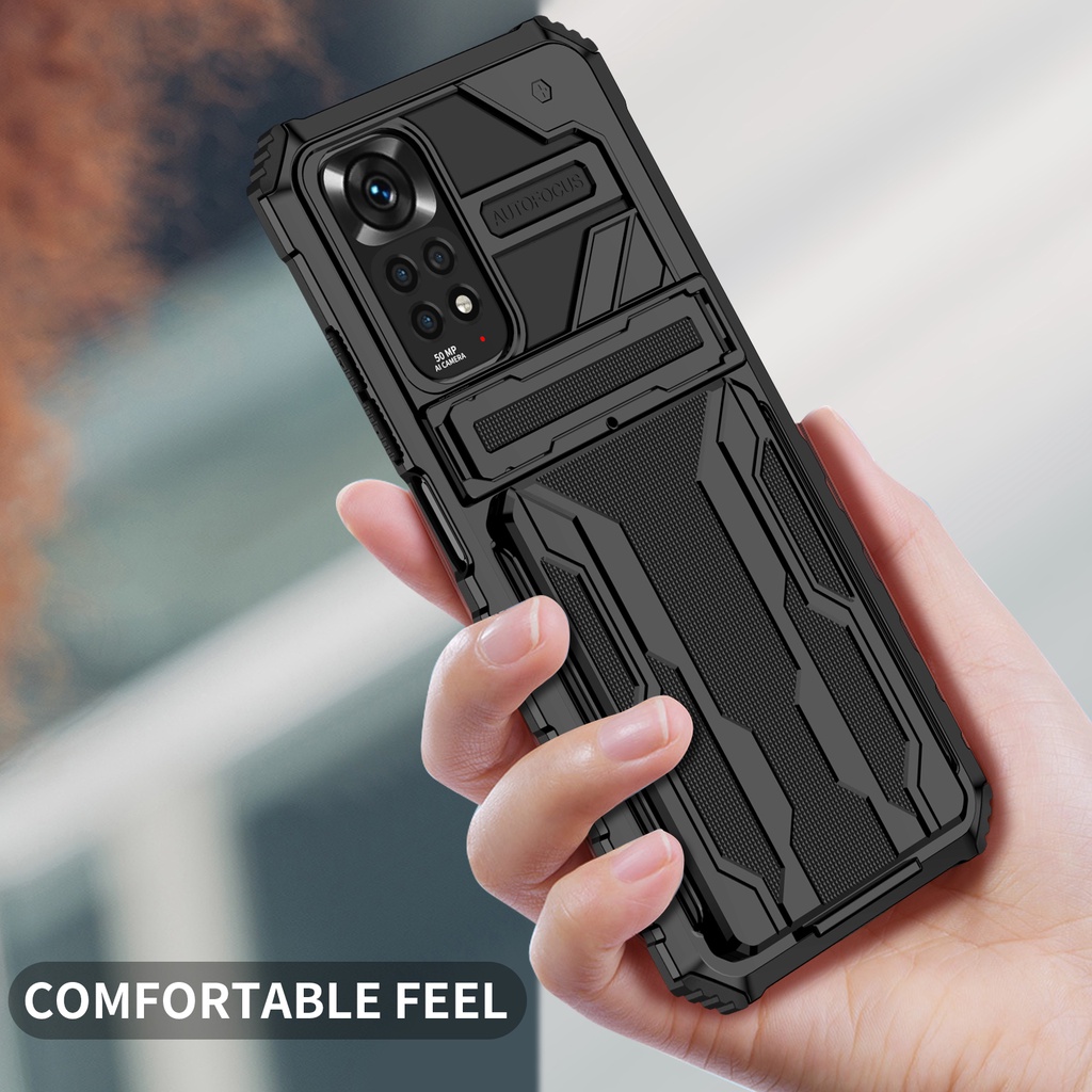 Ốp Điện Thoại Kiểu Giáp Bảo Vệ Có Ngăn Đựng Thẻ Dạng Trượt Cho Xiaomi Redmi Note 11 11S Pro Global 3