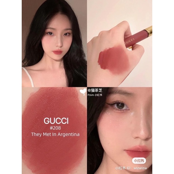 Có sẵn - Son kem GUCCI Liquid Matte 208 They Met in Argentina màu hồng đất