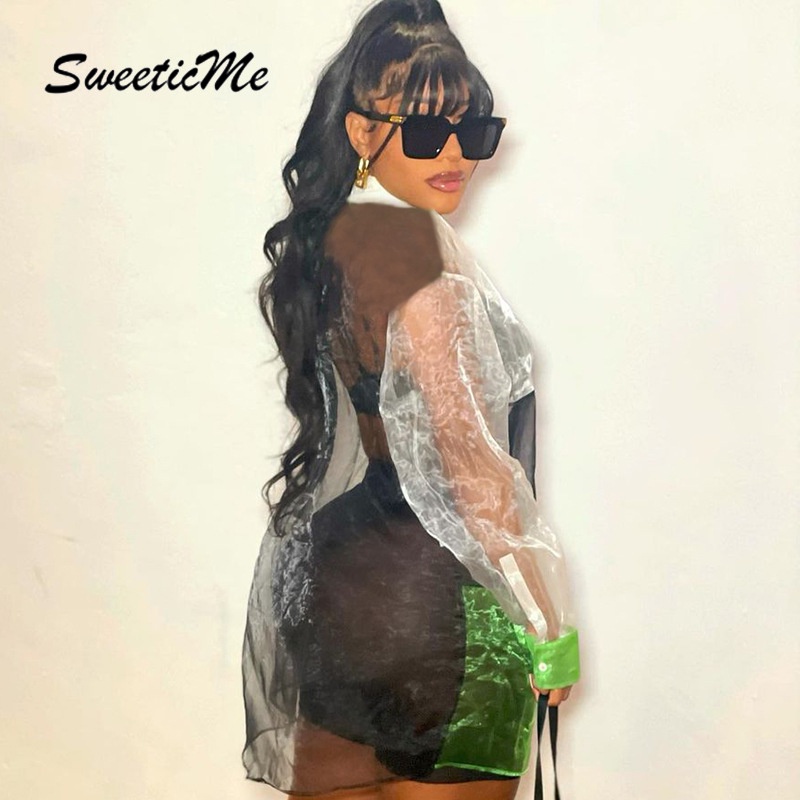 Áo Sơ Mi SweeticMe Dài Vừa Phối Màu Tương Phản Quyến Rũ Cho Nữ