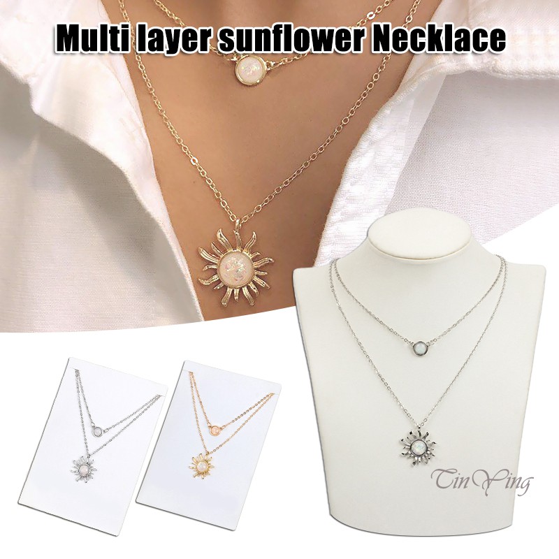 Necklace French Design Sense Multi-Layer Sunflower Women Fashion Clavicle Chain Alloy Material Party Birthday