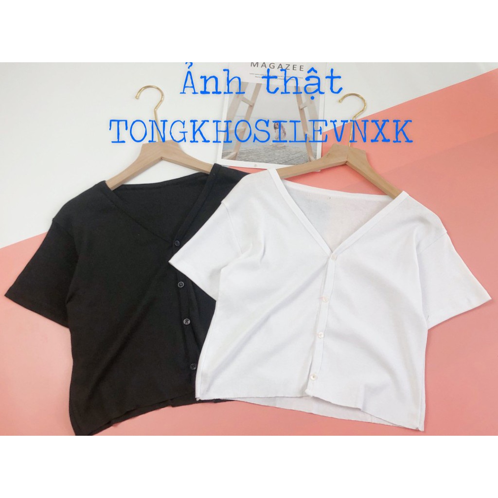 ÁO CROPTOP CỔ TIM CÀI KHUY NỮ ĐEN TRẮNG - ÁO CROPTOP NỮ CỘC TAY DÁNG NGẮN 2 MÀU