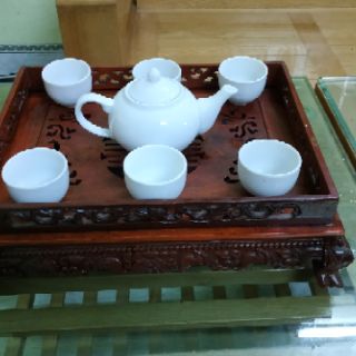 Bộ ấm chén trắng siêu rẻ ( Ấm bẹt to + 6 chén )