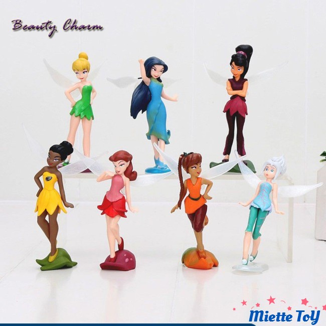 MIE 7 Pcs/set 10cm Qposket Tinker Bell Fairy Action Figures Pixie Fly Wing Decor Ornament / Anna Alice Rapunzel Disney