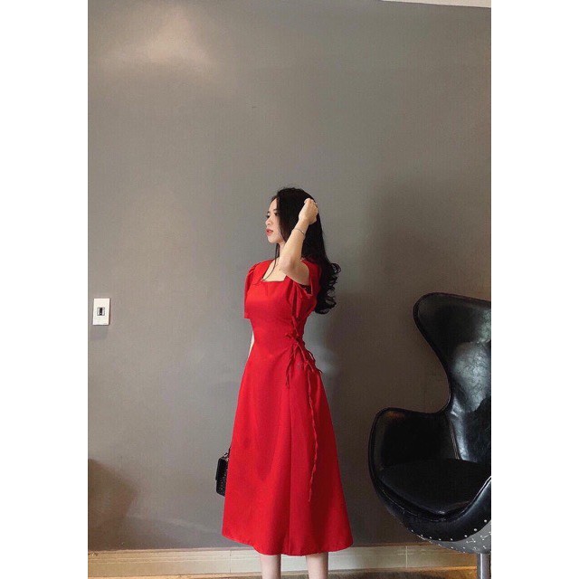 Đầm maxi dài xòe 2 lớp cổ vuông đan dây rút điều chỉnh eo tôn dáng - Alita Dress(Có Ảnh Thật) | BigBuy360 - bigbuy360.vn