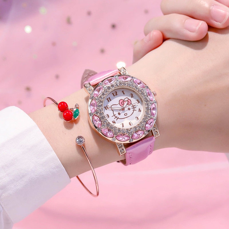 Đồng Hồ Đeo Tay Chống Nước Chống Rơi Hình Mèo kitty Dễ Thương Dành Cho Học Sinh Tiểu Học / Trung Học / Bé Gái