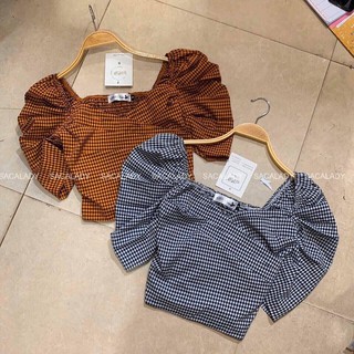 Áo croptop uyq tay phồng bo eo thun - 2725