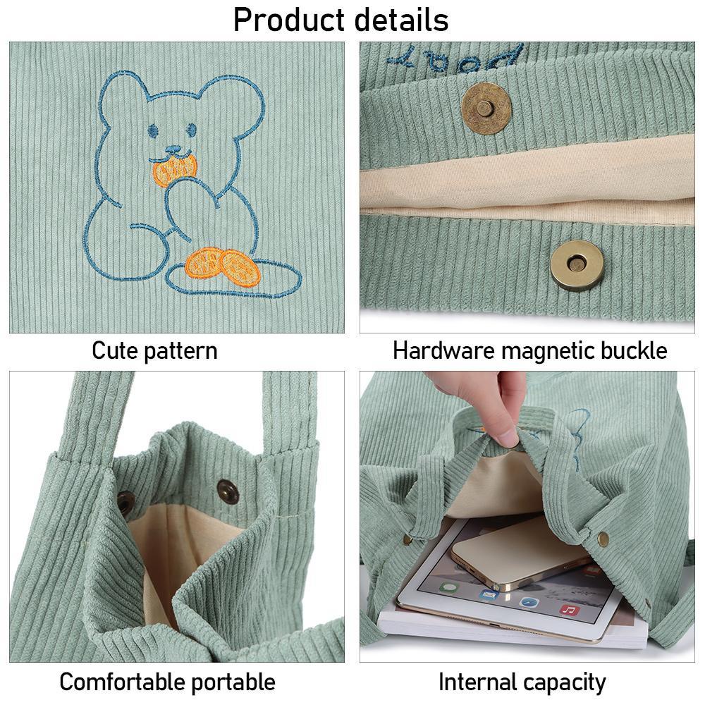 Túi Tote Đeo Vai Cỡ Lớn Thêu Họa Tiết Chú Gấu Dễ Thương