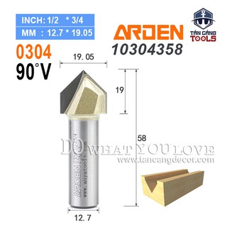 Mũi router arden đánh rãnh v 90 độ 19.05 mm cốt 12.7 mm