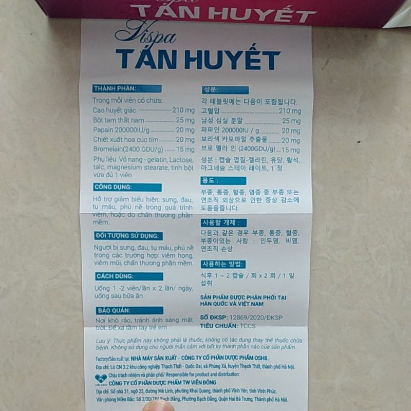 VISPA TÁN HUYẾT Hộp 30 viên