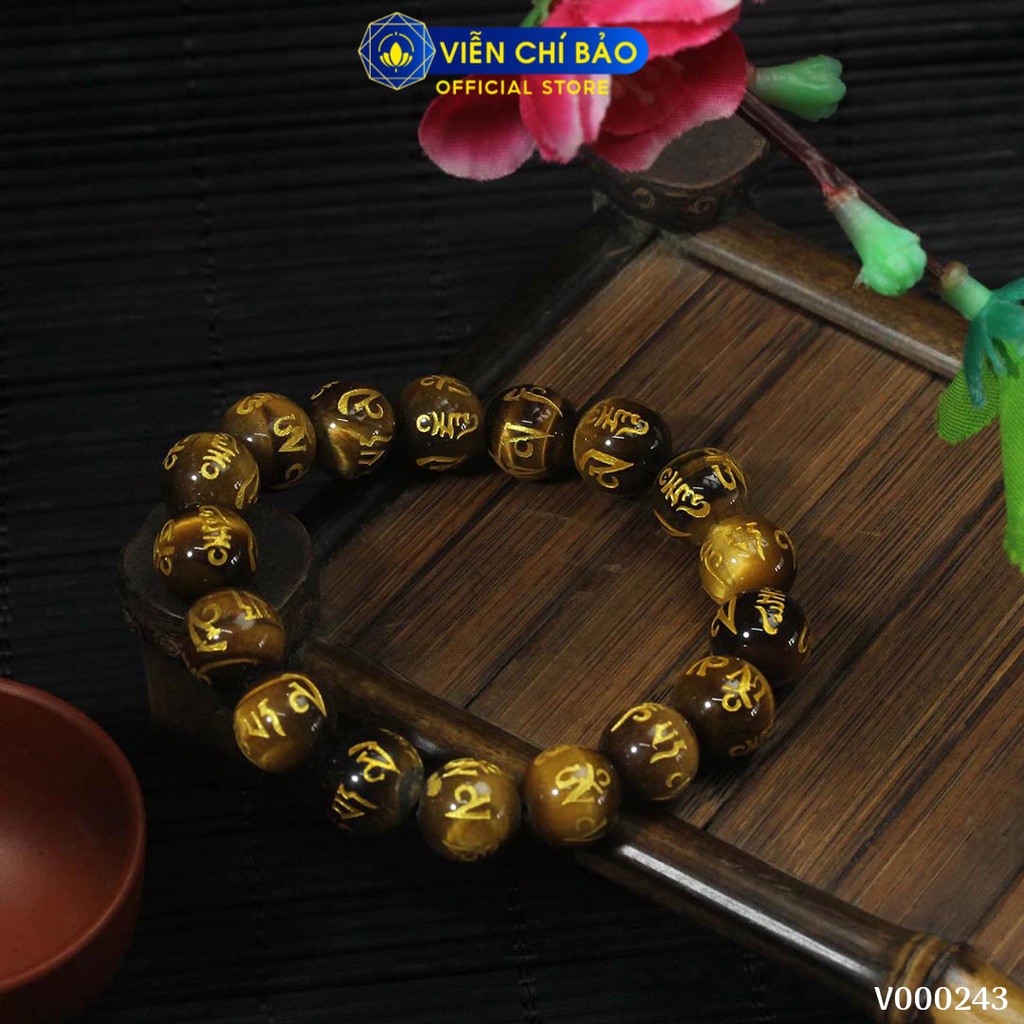 Vòng tay phong thủy đá vàng khắc Kinh Phật chữ vàng 12MM thời trang phụ kiện trang sức Viễn Chí Bảo V000243