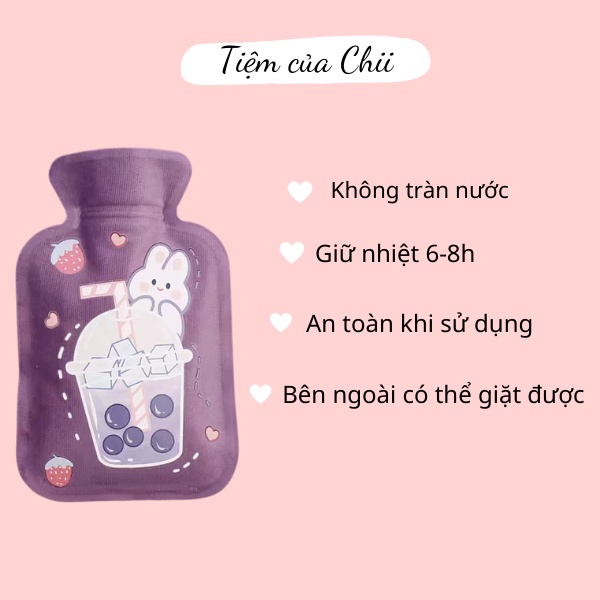 Túi chườm nóng lạnh nhung mềm giảm đau bụng kinh, túi chườm giữ ấm hạ sốt 350ml