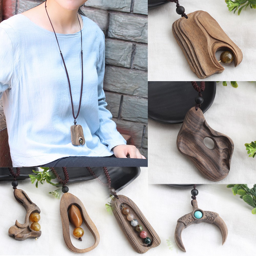 20 Kiểu vòng cổ phong cách dân tộc mặt gỗ đàn hương có thể điều chỉnh