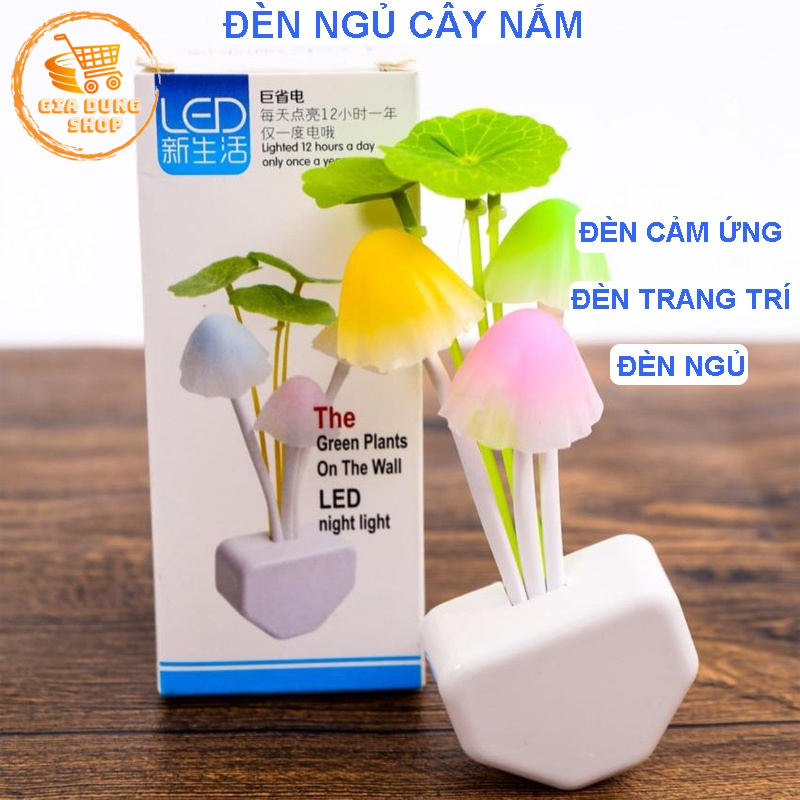 Đèn Ngủ Trang Trí Đèn Hình Cây Nấm Cảm Ứng Tự Động Phát Sáng Khi Trời Tối