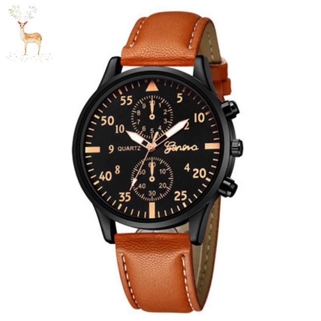【Trong kho】 Men's Wrist Watch Simple Style Business Fake Leather Belt Quartz Watch