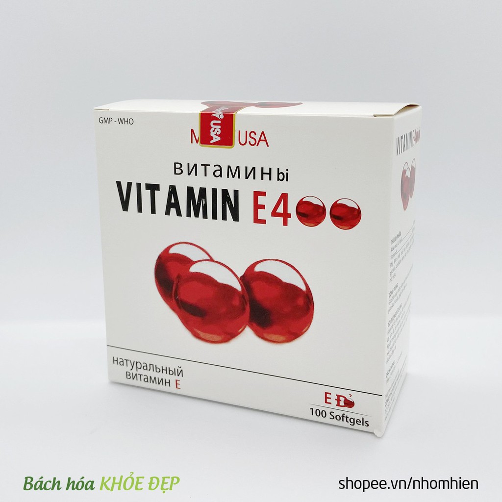 Viên uống đẹp da Vitamin E400 E Đỏ 4000mcg, Aloe vera 500mg - Hộp 100 viên | Thế Giới Skin Care