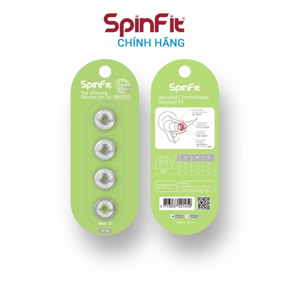 Nút tai nghe cao cấp Spinfit CP145 - Hàng chính hãng | Silicon siêu mềm, xoay 360 độ, đường kính ống 4.5mm