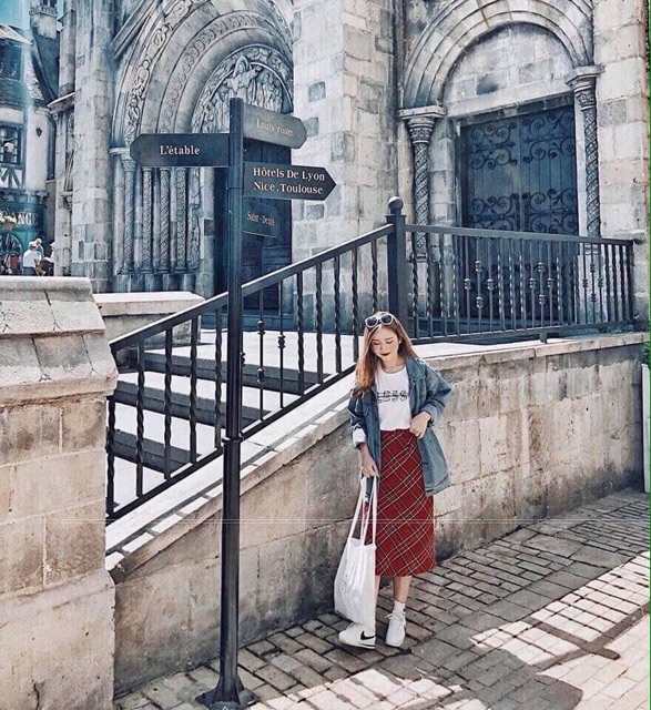 ✨ SET ÁO PULL BLESS + CHÂN VÁY MIDI CARO ✨