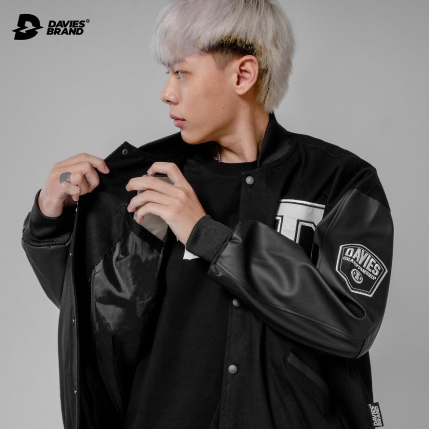 Áo khoác bomber bóng chày thêu chữ Davies brand - Leather Varsity Jacket Baseball Academy Bomber