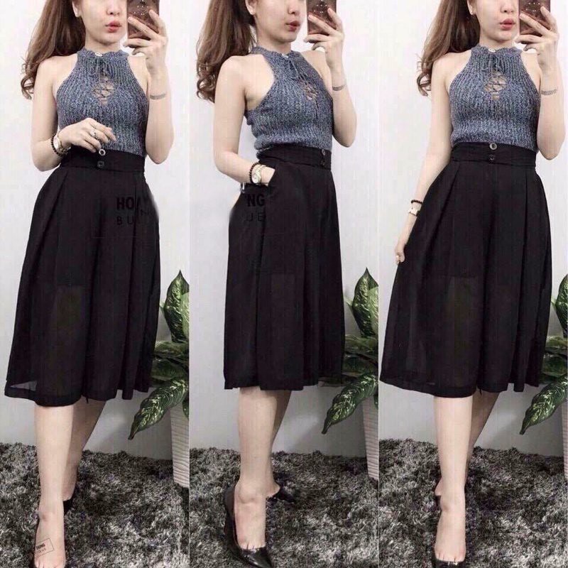 Quần ống rộng giả váy Midi chất đẹp,kèm thun sau,có túi