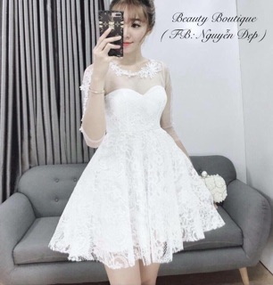 Đầm Ren Công Chúa Phối Lưới Đấp Ren CC