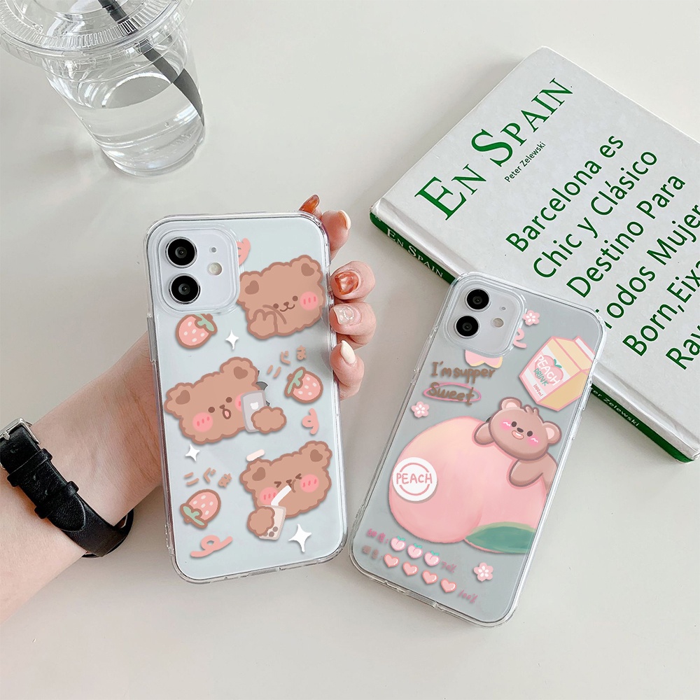 Ốp Điện Thoại Họa Tiết Trái Đào / Gấu Cho Iphone 11 Pro Max 12 Pro Max 13 Pro Max Mini 6 7 8 6 7plus Se 2020 X Xs Xr 5 4