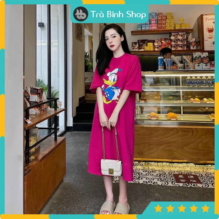 Đầm xuông cotton hình vịt donal form rộng Váy thun cổ tròn ngắn tay | WebRaoVat - webraovat.net.vn