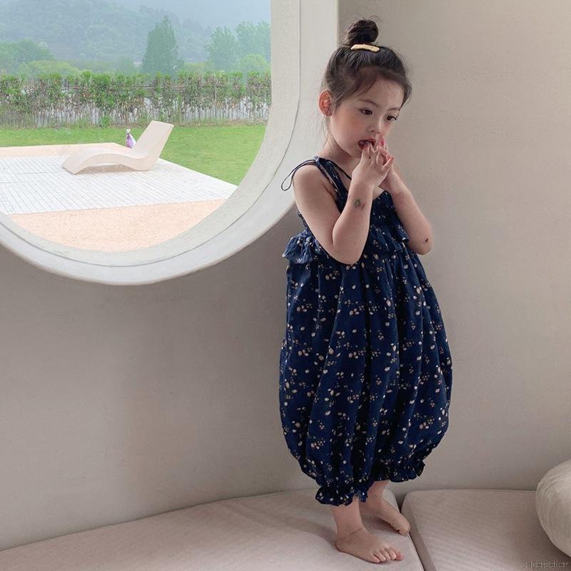 Áo liền quần thắt dây in hoa xinh xắn thời trang mùa hè cho bé gái